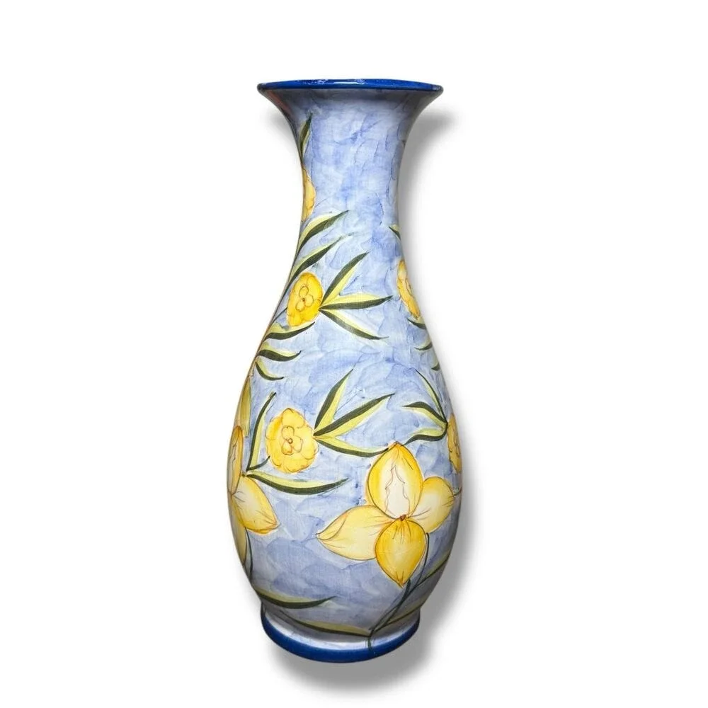 Hand-Painted Floral Vase Ceramic Grand Millennial Tall‎ Botanical Pottery Decor